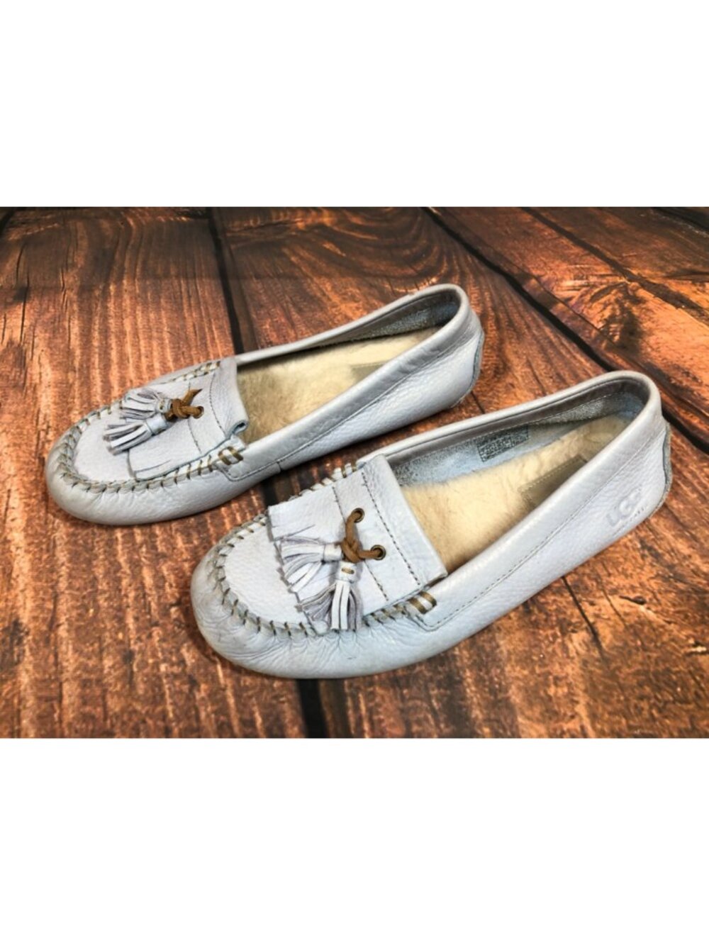 UGG Womens 7 / 38 Margaret Blue Leather Tasseled Loafer Slipper - Picture 2 of 11